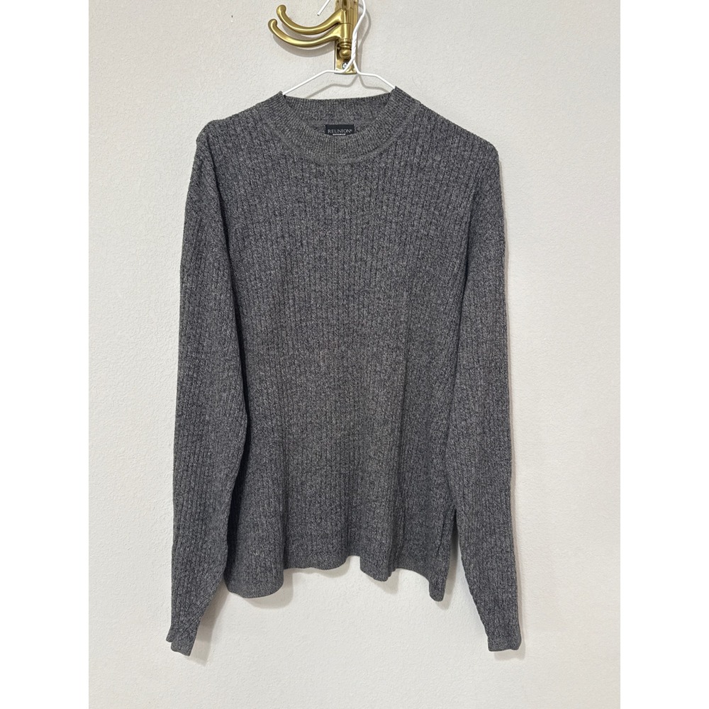 Reunion Ribbed Knit Sweater Mens Large Gray 100% Cotton Pullover Vintage